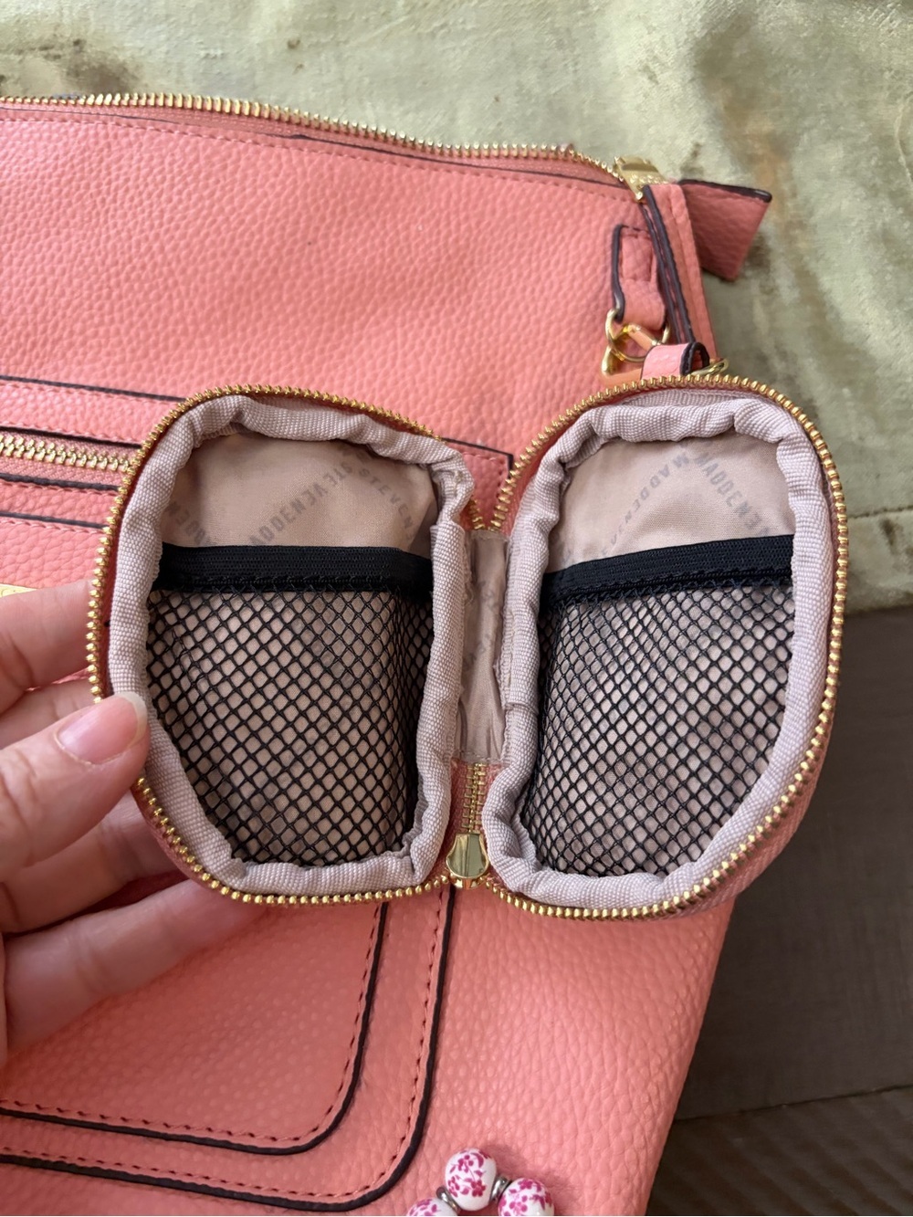 Steve Madden Coral Pink Pebbled Leather Crossbody with Floral Scarf - Picture 8 of 13